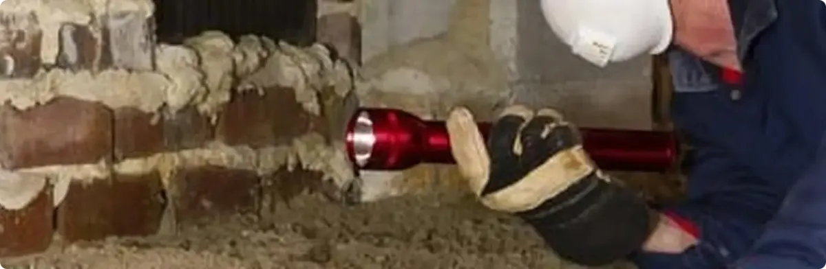 Pest control technician inspecting a crawl space for ant activity in Dania, FL