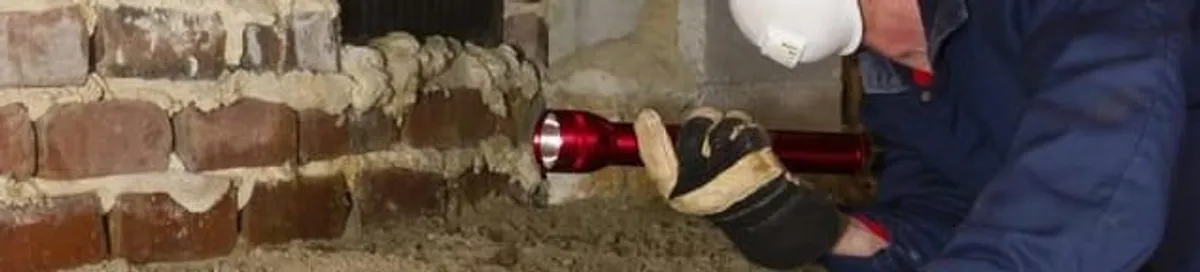 Pest control technician inspecting a crawl space for ant activity and entry points in Pembroke PInes, FL