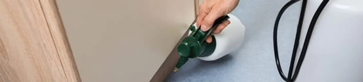 Bed bug exterminator treating baseboards and cracks with targeted spray in Pembroke PInes, FL