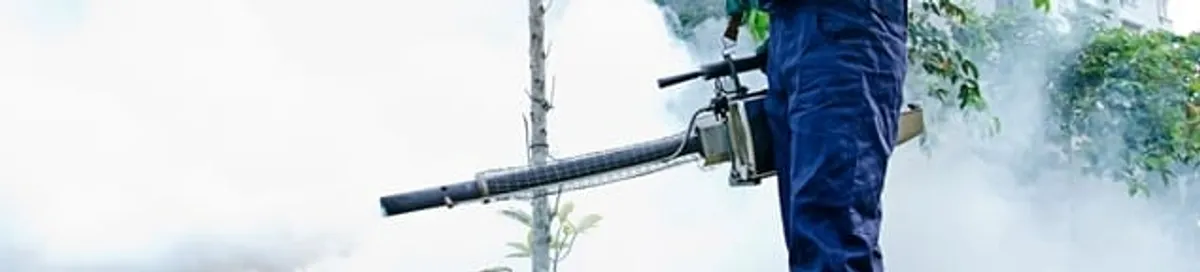 Pest control technician fogging an outdoor area for insect control in Pembroke PInes, FL